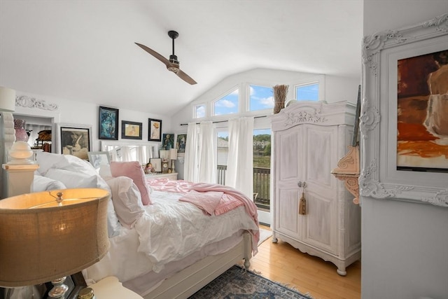6 Rio, Gloucester, MA 01930 - bedroom featuring access to outside, lofted ceiling, light wood finished floors, and a ceiling fan