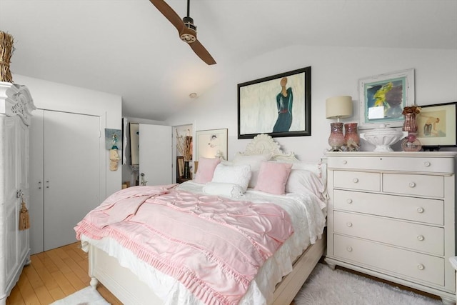 6 Rio, Gloucester, MA 01930 - bedroom with lofted ceiling, light wood-style floors, and a ceiling fan