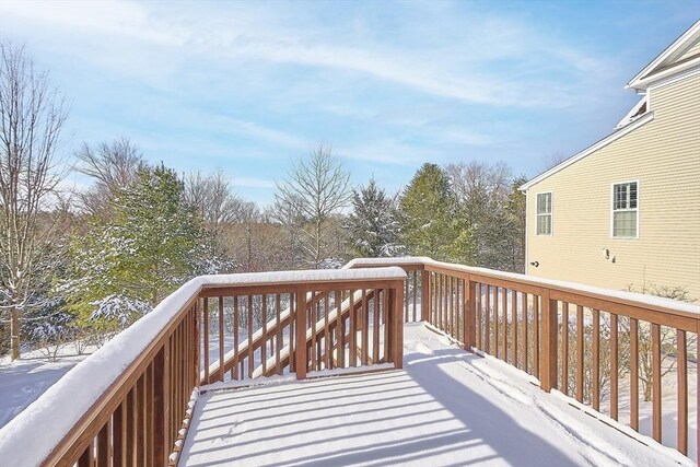 view of snow covered deck