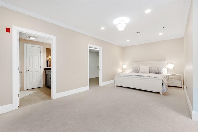 95 Conant St Unit 404, Concord, MA 01742 - bedroom featuring light carpet, ornamental molding, baseboards, recessed lighting, and a spacious closet
