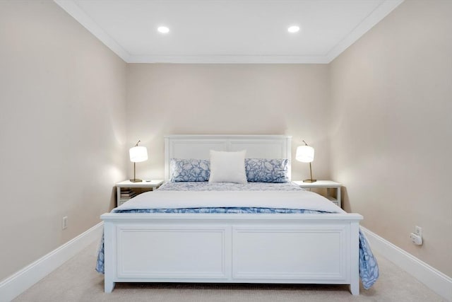 95 Conant St Unit 404, Concord, MA 01742 - bedroom featuring light carpet, crown molding, baseboards, and recessed lighting