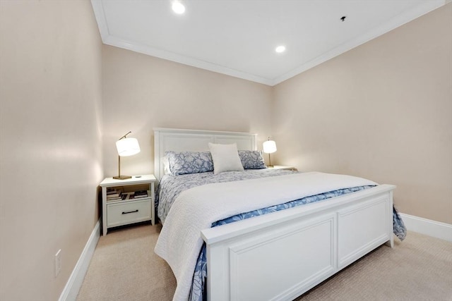 95 Conant St Unit 404, Concord, MA 01742 - bedroom featuring light colored carpet, ornamental molding, baseboards, and recessed lighting