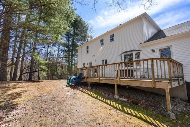 5 Crescent Ln, Sudbury, MA 01776 - back of house featuring a wooden deck and roof with shingles