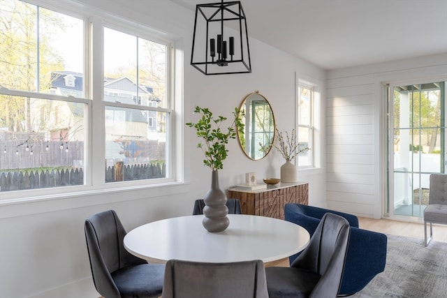 dining area featuring a healthy amount of sunlight and light hardwood / wood-style floors