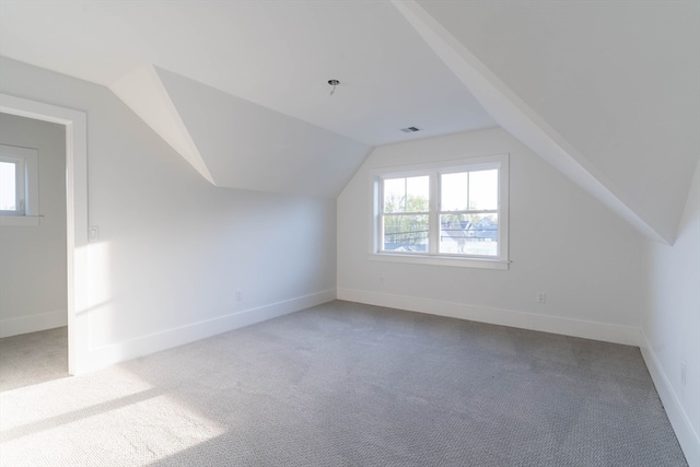 additional living space featuring vaulted ceiling and carpet