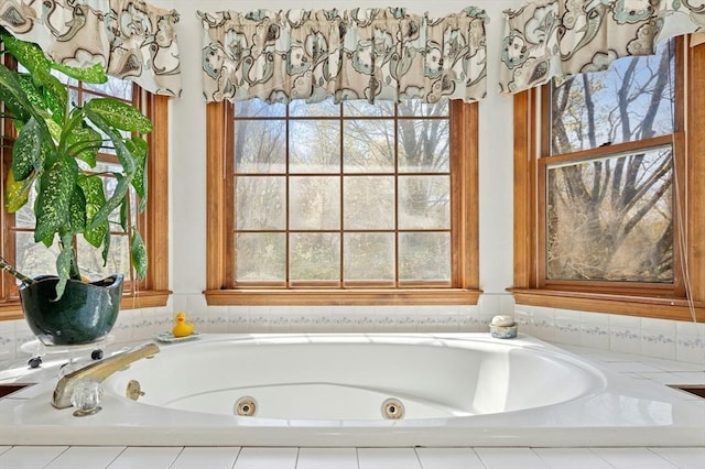 bathroom with a jetted tub and a wealth of natural light