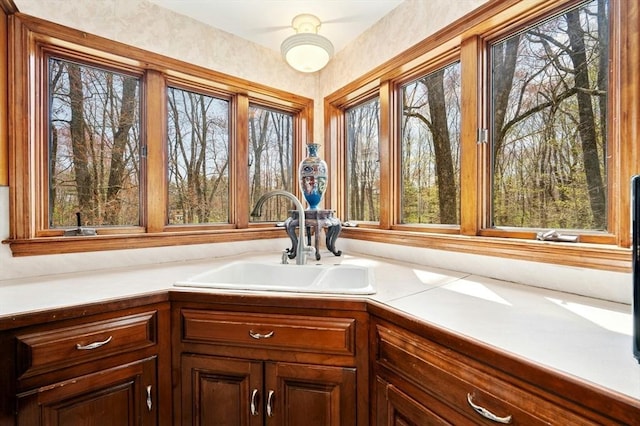 interior space with a sink and light countertops