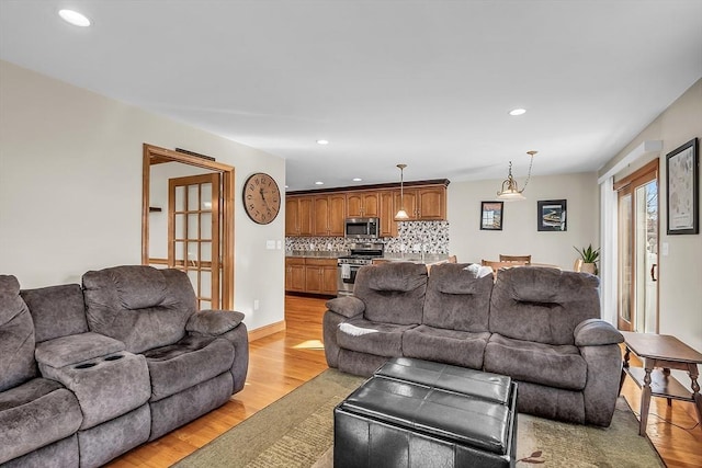 living room with light wood-type flooring