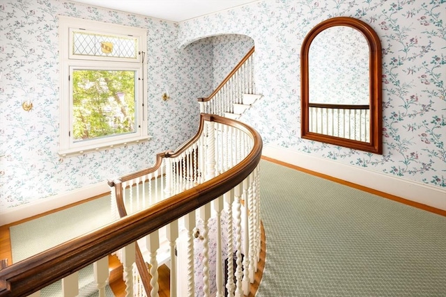 21 Waterston Rd, Newton, MA 02458 - stairway with wallpapered walls