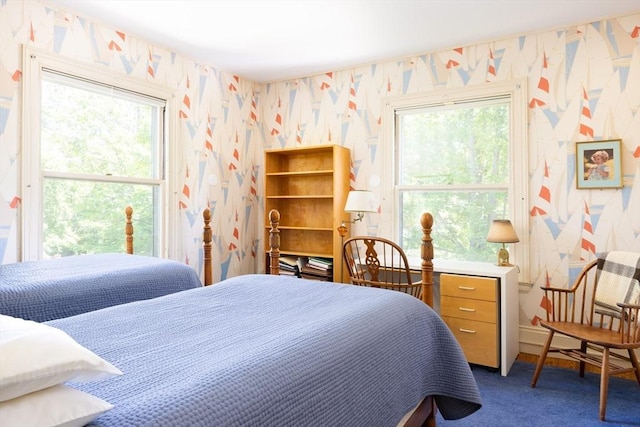 21 Waterston Rd, Newton, MA 02458 - bedroom featuring wallpapered walls, carpet flooring, and multiple windows