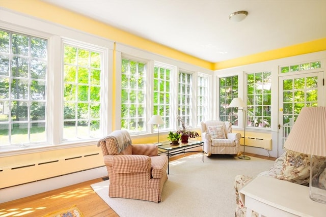 21 Waterston Rd, Newton, MA 02458 - sunroom featuring french doors, a baseboard radiator, and wood finished floors