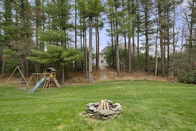 view of yard with a playground