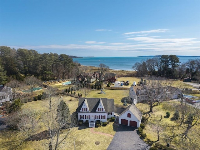 aerial view featuring a water view