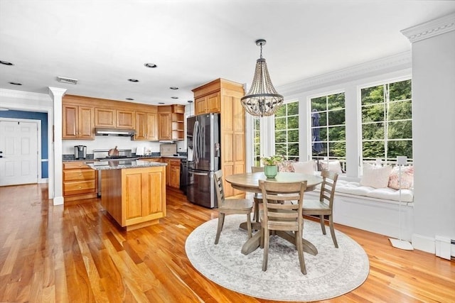 17 Maplewood Dr, Hanover, MA 02339 - kitchen with stainless steel refrigerator with ice dispenser, under cabinet range hood, range, a kitchen island, and open shelves