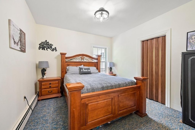 127 E St, East Bridgewater, MA 02333 - bedroom featuring dark colored carpet, baseboard heating, and baseboards