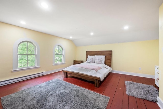 127 E St, East Bridgewater, MA 02333 - bedroom featuring hardwood / wood-style flooring, vaulted ceiling, baseboard heating, baseboards, and recessed lighting