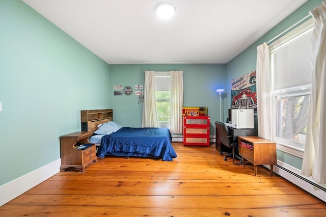 127 E St, East Bridgewater, MA 02333 - bedroom with wood-type flooring, a baseboard radiator, baseboards, and baseboard heating