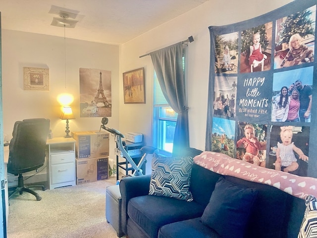 view of carpeted home office