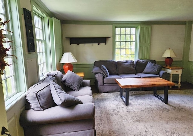 164 Worcester Rd, Westminster, MA 01473 - carpeted living room featuring healthy amount of natural light and crown molding