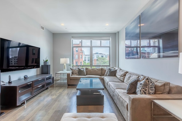 living room featuring light wood-type flooring