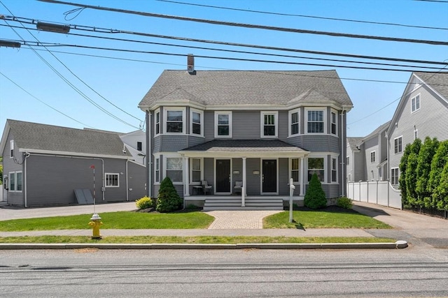 381 Hunnewell St Unit 381, Needham, MA 02494 - victorian-style house with a chimney, covered porch, and roof with shingles