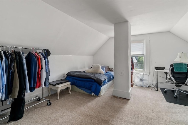 381 Hunnewell St Unit 381, Needham, MA 02494 - bedroom with vaulted ceiling, carpet floors, and a desk