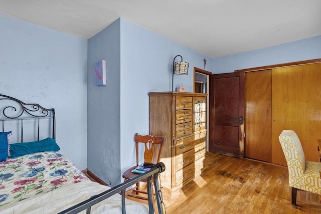 bedroom featuring hardwood / wood-style floors and a closet