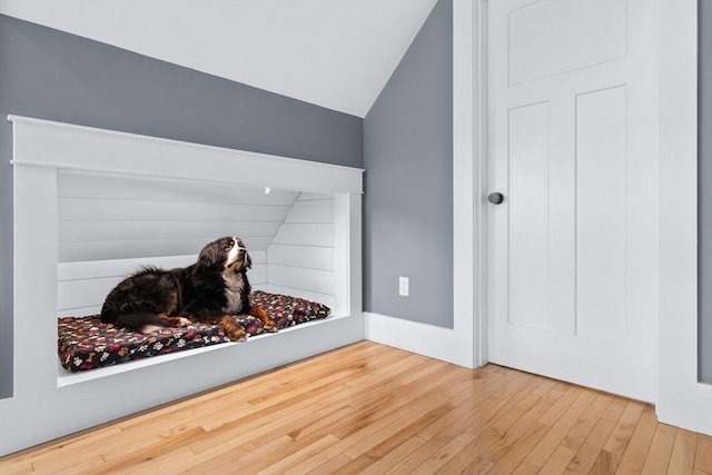 interior space featuring lofted ceiling and hardwood / wood-style flooring