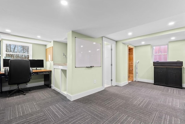 view of carpeted home office