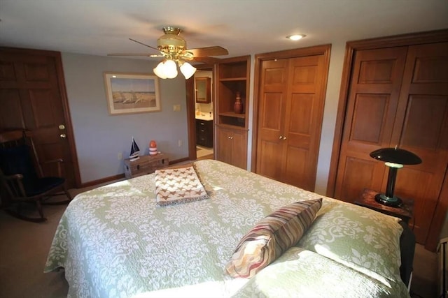 786 Cabot St, Beverly, MA 01915 - bedroom featuring two closets and a ceiling fan