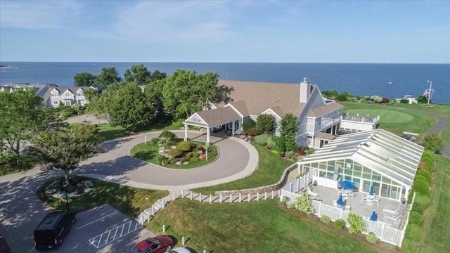 aerial view featuring a water view