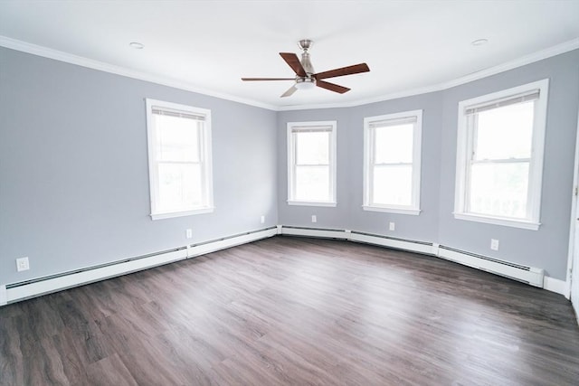 27 Morgan St, Fairhaven, MA 02719 - unfurnished room featuring crown molding, wood finished floors, a ceiling fan, and a baseboard radiator
