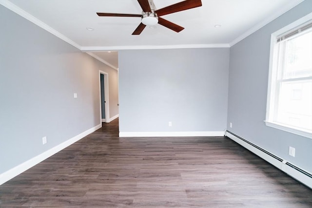 27 Morgan St, Fairhaven, MA 02719 - spare room featuring baseboard heating, crown molding, ceiling fan, wood finished floors, and recessed lighting
