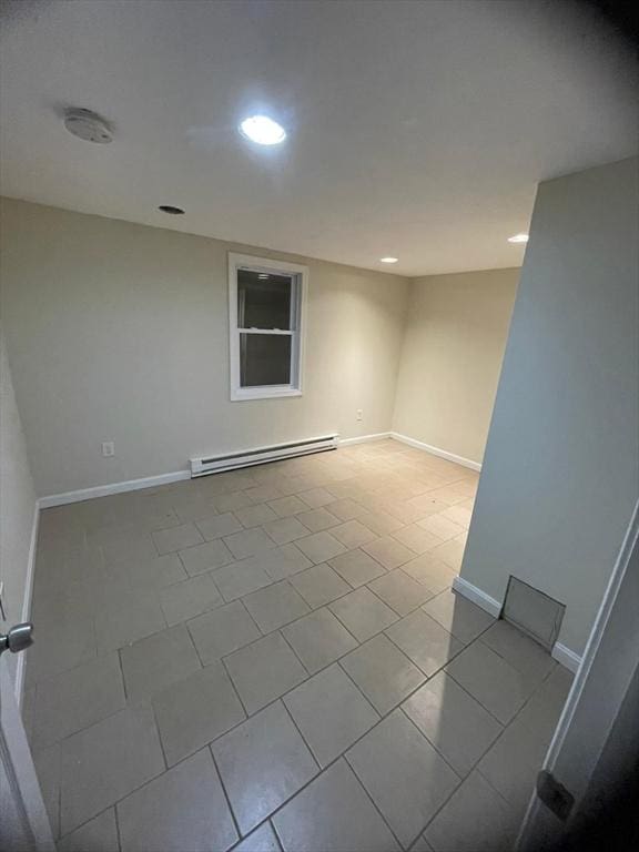 160 7th St, Leominster, MA 01453 - spare room featuring a baseboard radiator, recessed lighting, tile patterned flooring, and a smoke detector