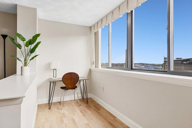 sitting room with plenty of natural light, baseboards, and wood finished floors