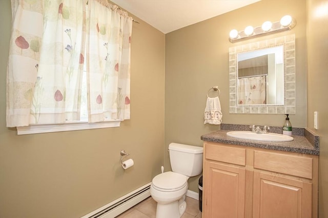 619 Pond St, Weymouth, MA 02190 - bathroom with vanity, toilet, tile patterned floors, and a baseboard radiator