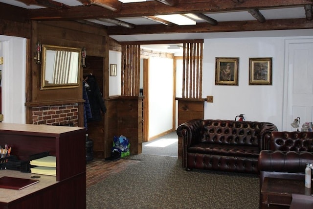 676 Bedford St, Abington, MA 02351 - carpeted living area featuring beamed ceiling