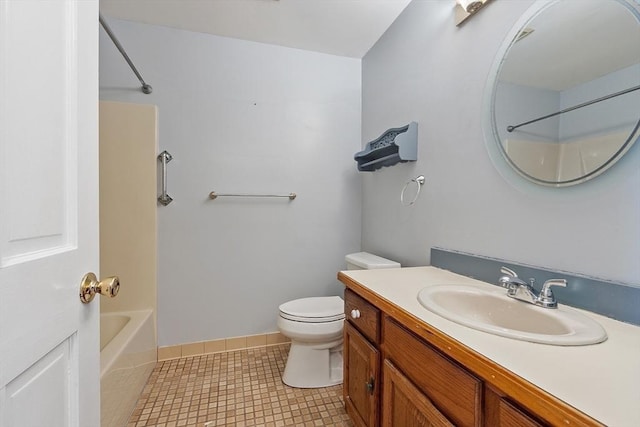 bathroom featuring  shower combination, baseboards, vanity, and toilet