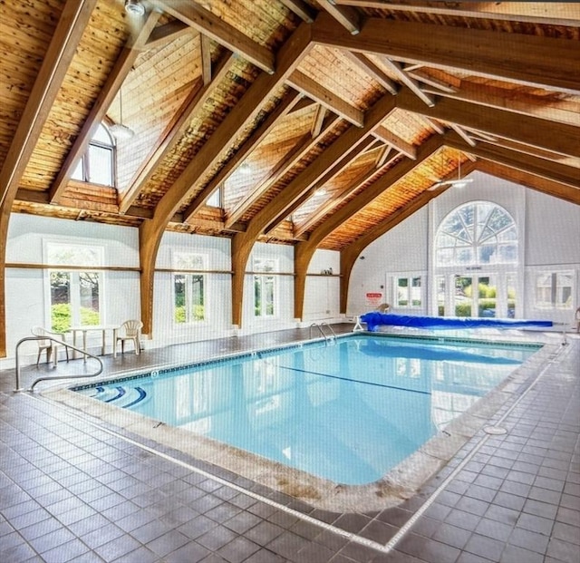 pool featuring a skylight