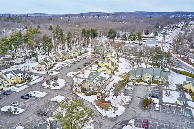 snowy aerial view featuring a residential view