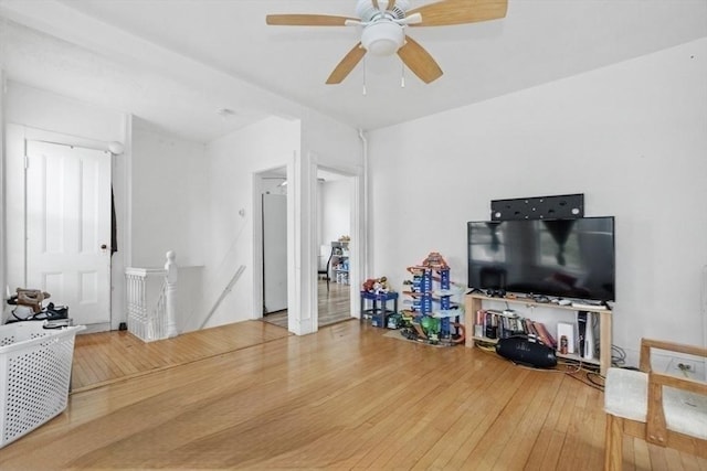 45-47 Crescent St, Swampscott, MA 01907 - living area with hardwood / wood-style floors and a ceiling fan