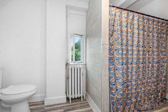 45-47 Crescent St, Swampscott, MA 01907 - full bath featuring radiator heating unit, toilet, a shower with curtain, and wood finished floors