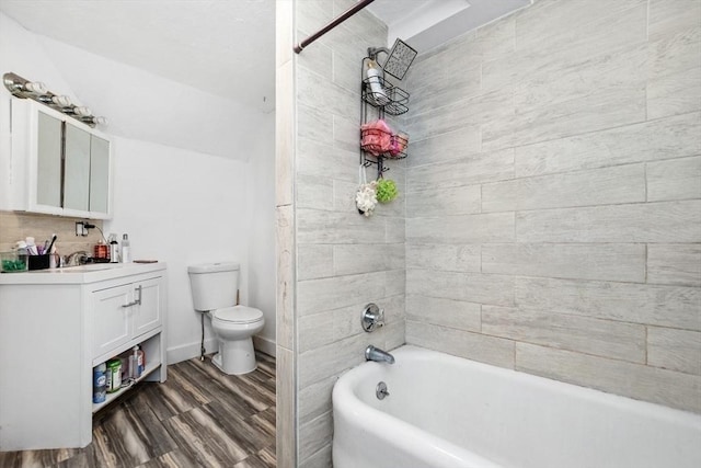 45-47 Crescent St, Swampscott, MA 01907 - full bath featuring toilet, vanity, wood finished floors, and shower / bathtub combination