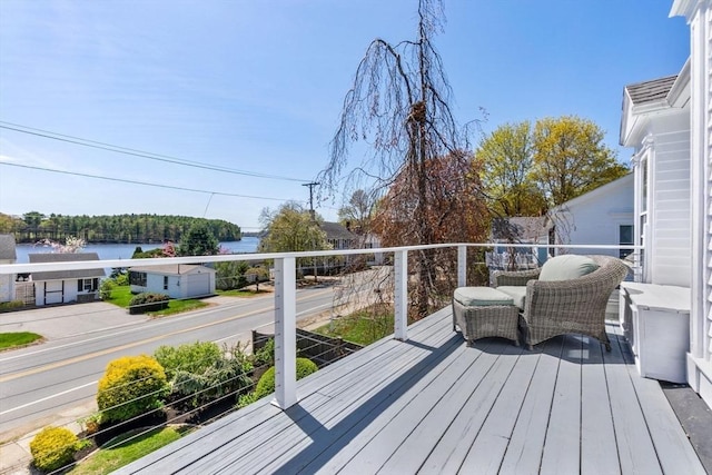 deck with a water view