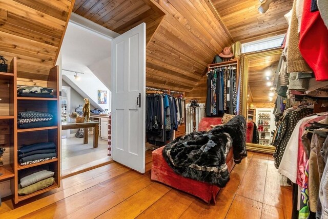 spacious closet with lofted ceiling and wood-type flooring