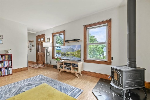109 Euclid Ave, Pittsfield, MA 01201 - living room with a wood stove and wood finished floors