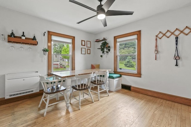 109 Euclid Ave, Pittsfield, MA 01201 - dining space with heating unit, a ceiling fan, and light wood-style flooring