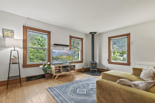 109 Euclid Ave, Pittsfield, MA 01201 - living area with a wood stove and wood-type flooring