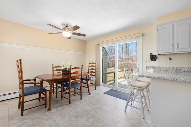 dining space featuring ceiling fan