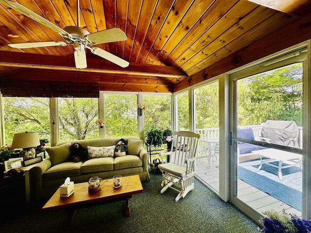 1408 Fox Run, Middleboro, MA 02346 - sunroom / solarium featuring vaulted ceiling, plenty of natural light, an outdoor hangout area, and a ceiling fan